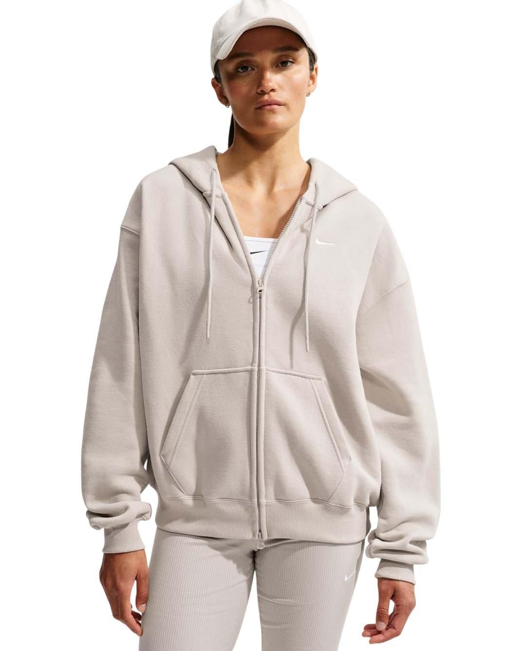 Nike Women's Studio Fleece Medium Weight Oversized Full-Zip Hooded Jacket - Cream - CREAM
